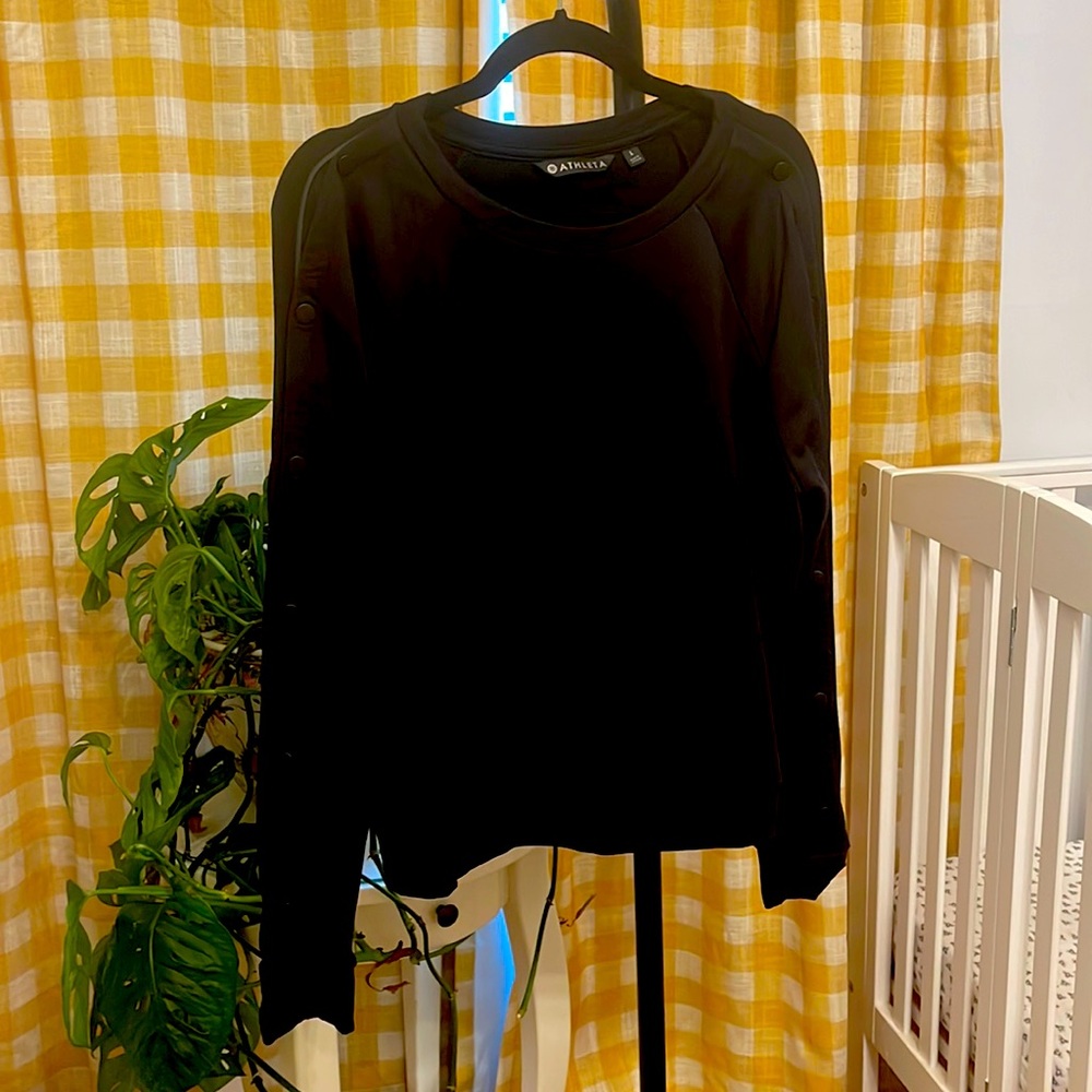 Athleta Button Shoulder Detail Sweatshirt Black Women Size Large L